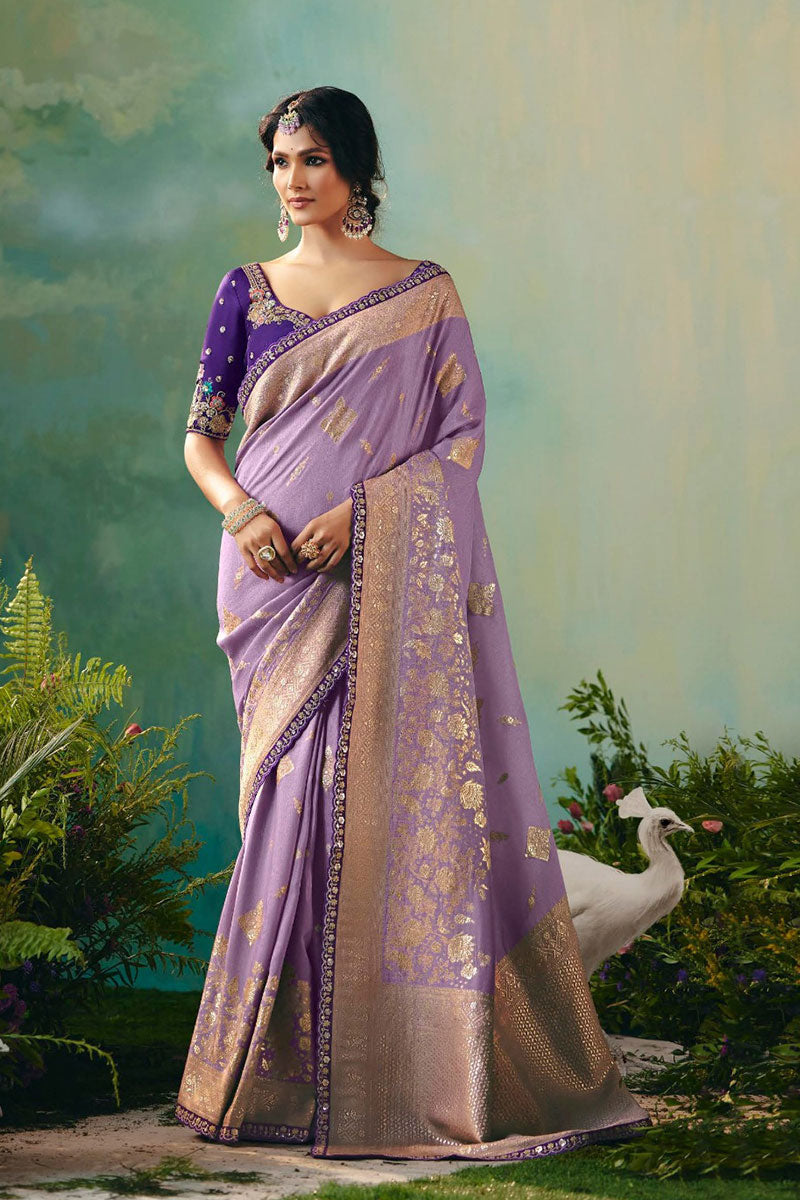 Elegant Lavender Silk Saree with Zari Embroidery RTI