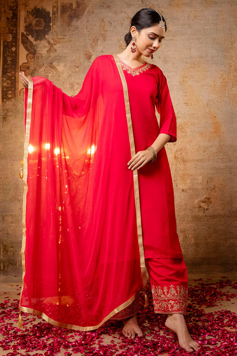 Pink Silk Blend Salwar Kameez with Embroidered Nazneen Dupatta RTI