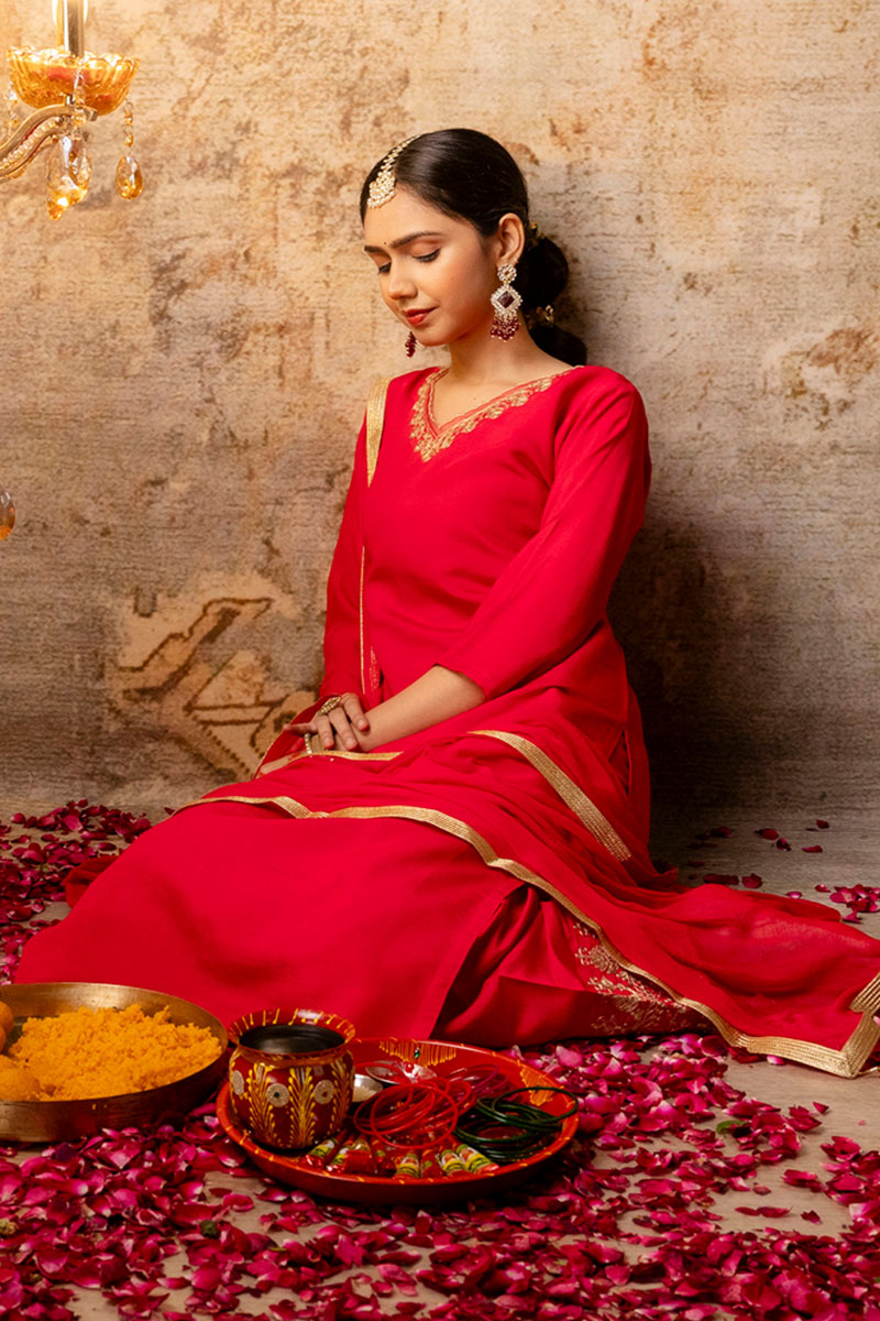 Pink Silk Blend Salwar Kameez with Embroidered Nazneen Dupatta RTI