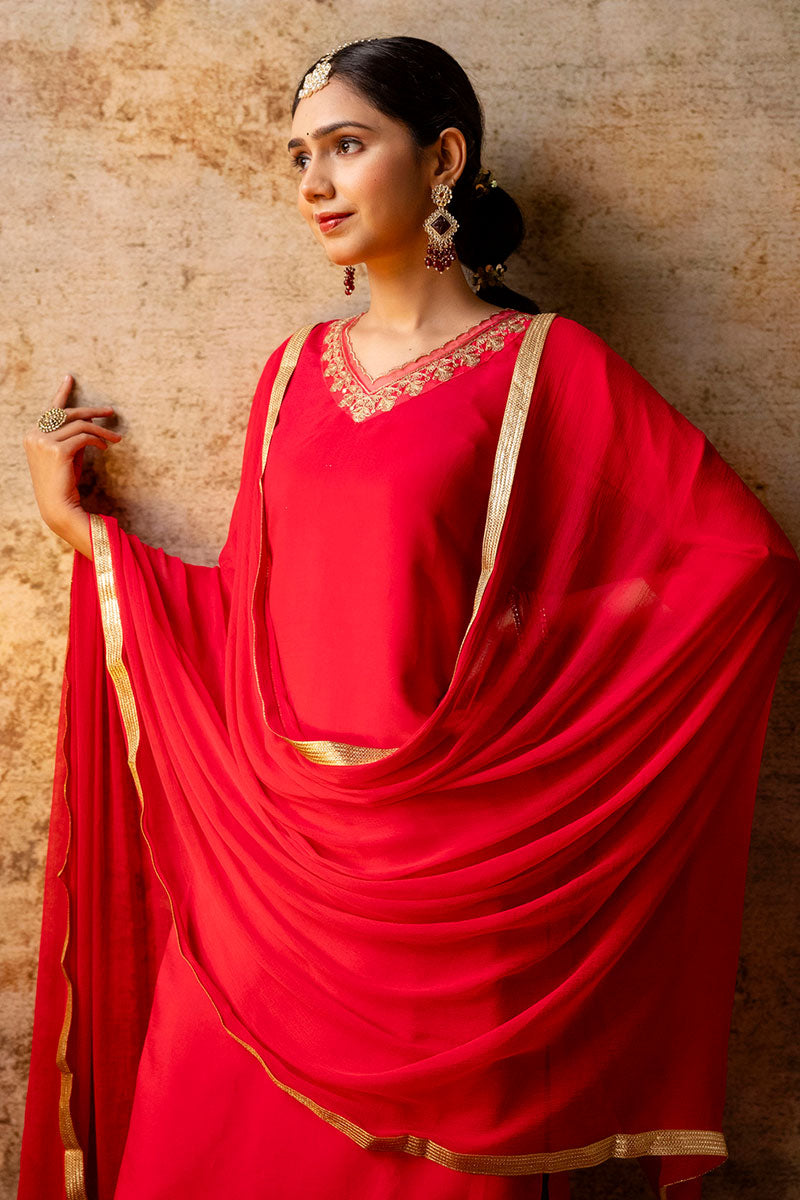 Pink Silk Blend Salwar Kameez with Embroidered Nazneen Dupatta RTI