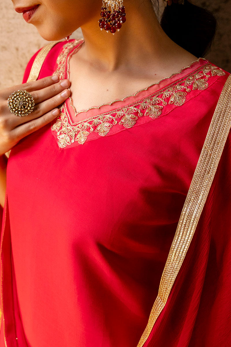 Pink Silk Blend Salwar Kameez with Embroidered Nazneen Dupatta RTI
