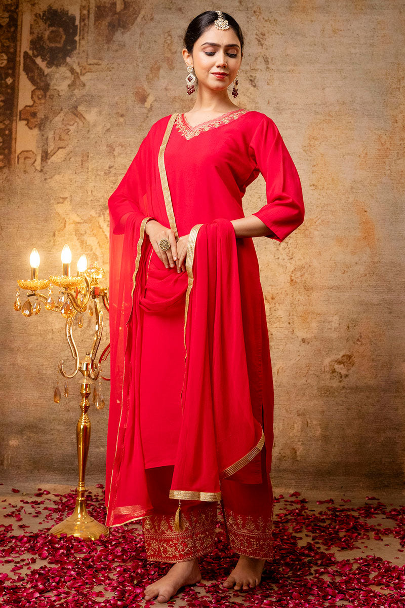 Pink Silk Blend Salwar Kameez with Embroidered Nazneen Dupatta RTI