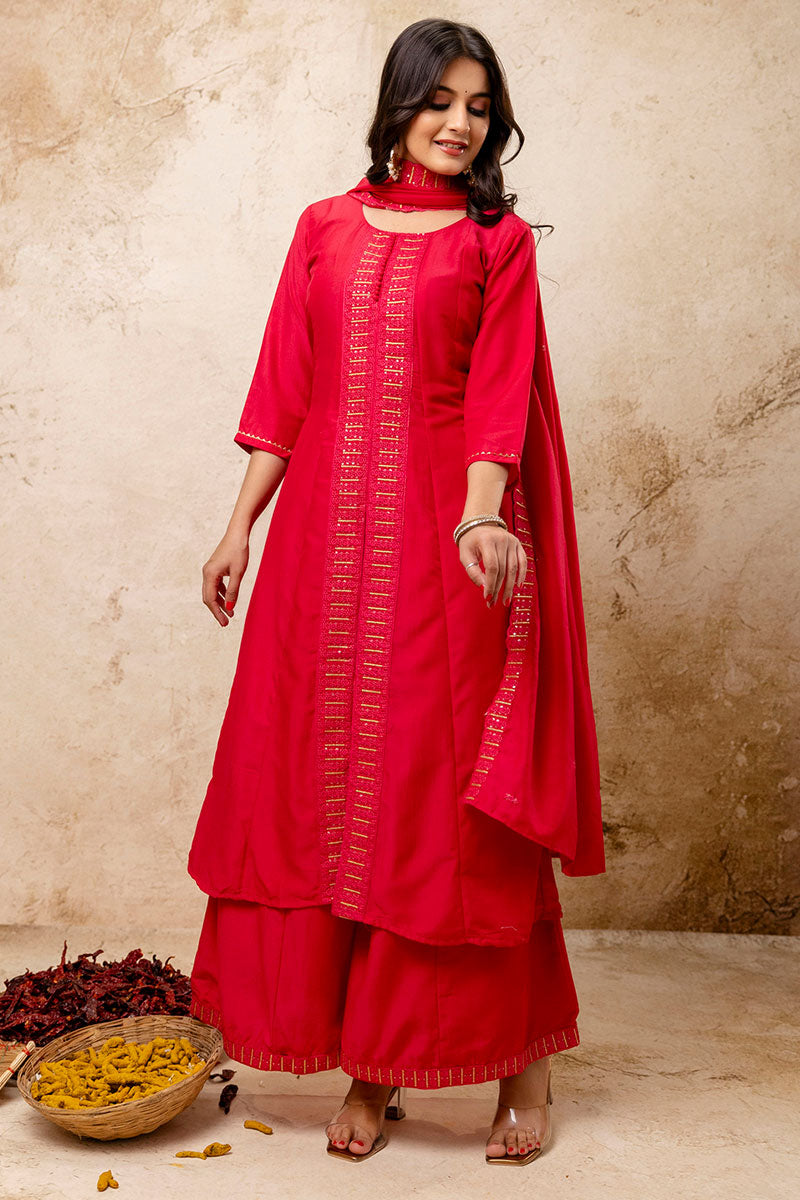 Silk Blend Pink Salwar Kameez Set with Sequins & Thread Work RTI