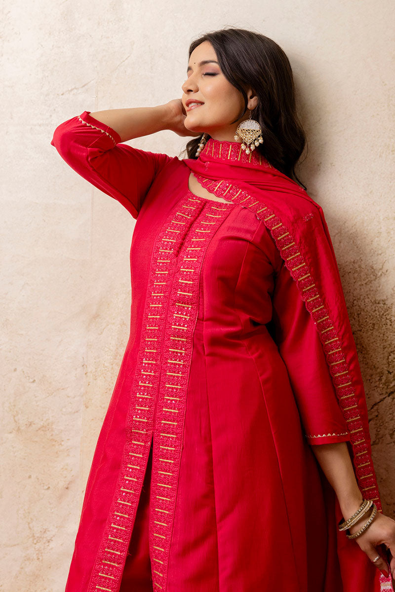 Silk Blend Pink Salwar Kameez Set with Sequins & Thread Work RTI