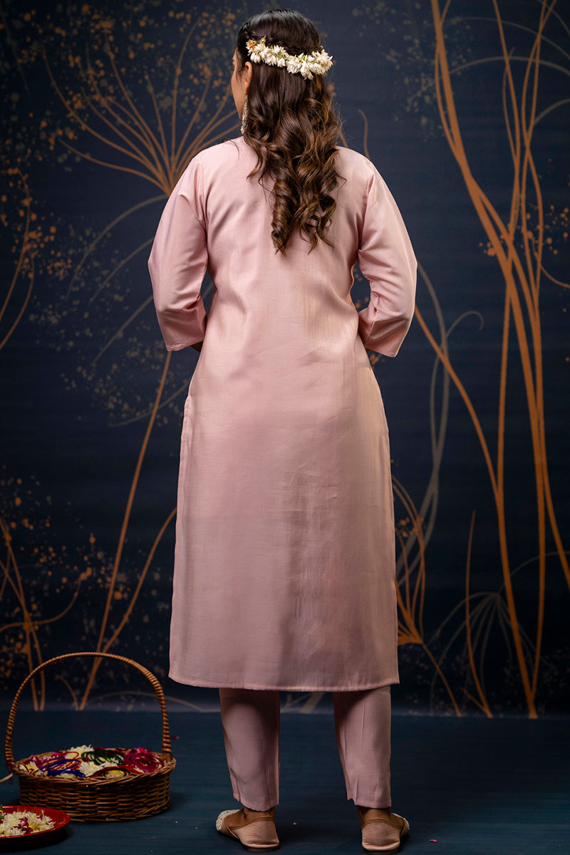 Heavy Embroidered Baby Pink Salwar Kameez with Dupatta – Silk Blend RTI