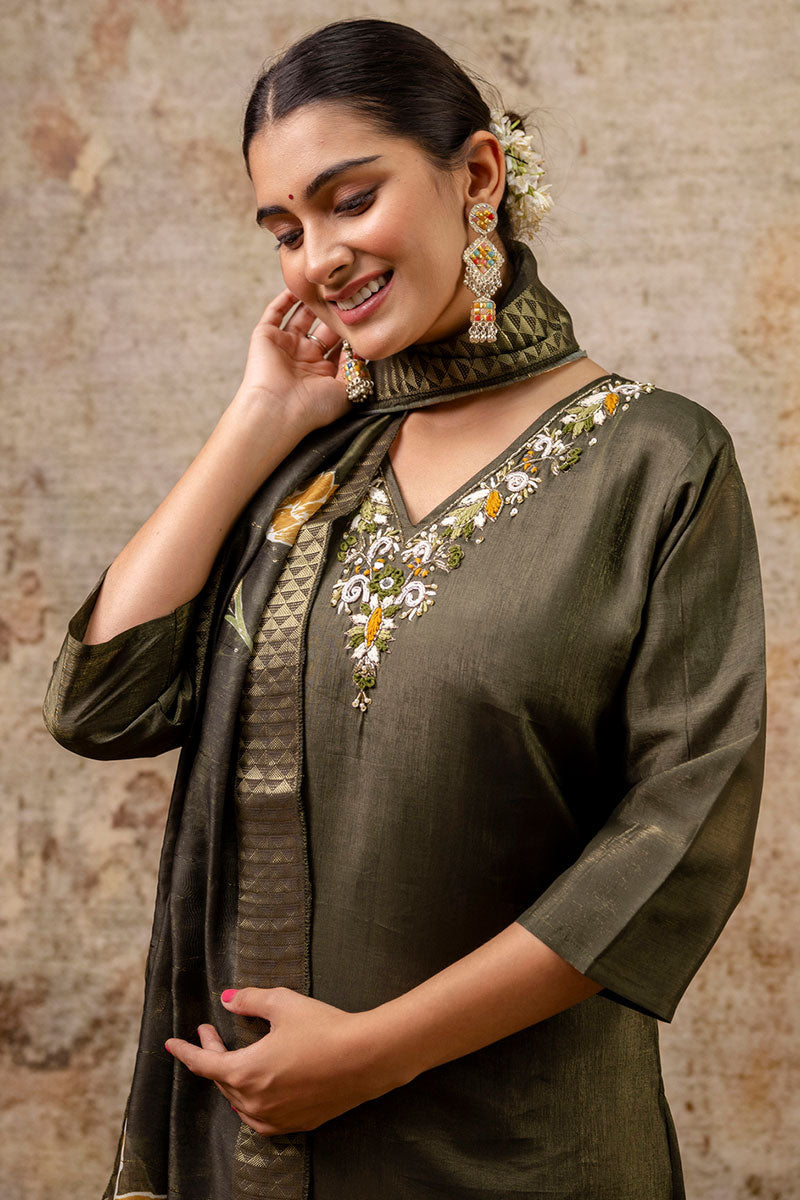 Green Salwar Suit with Organza Dupatta – Traditional Party Wear RTI