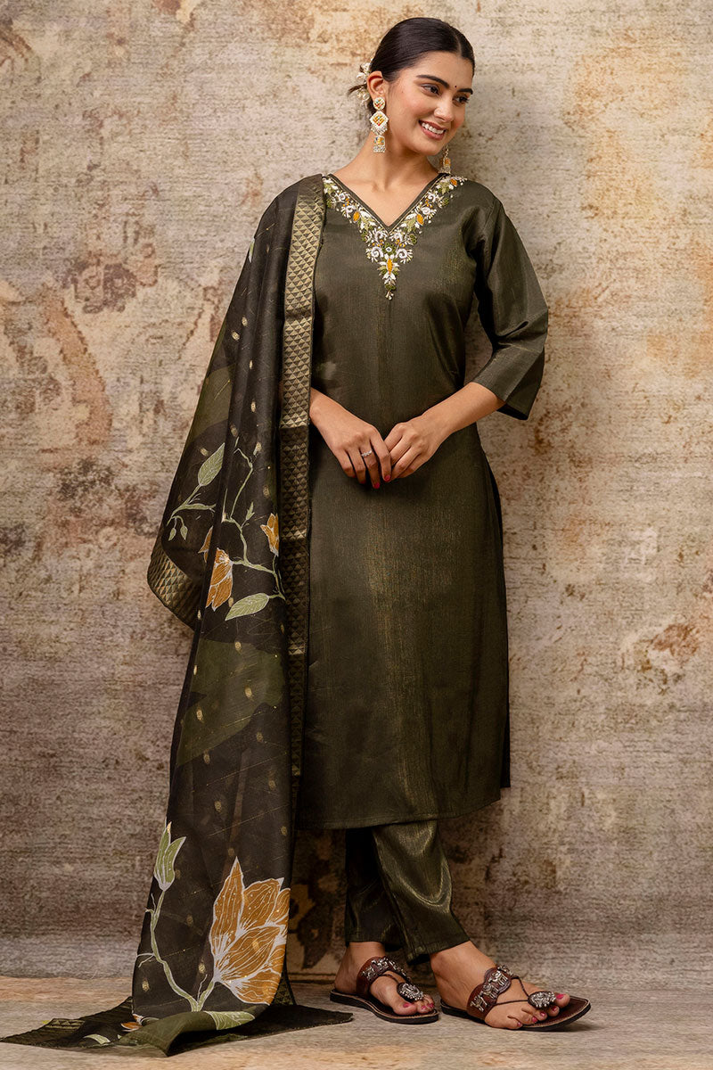 Green Salwar Suit with Organza Dupatta – Traditional Party Wear RTI