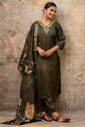 Green Salwar Suit with Organza Dupatta – Traditional Party Wear RTI