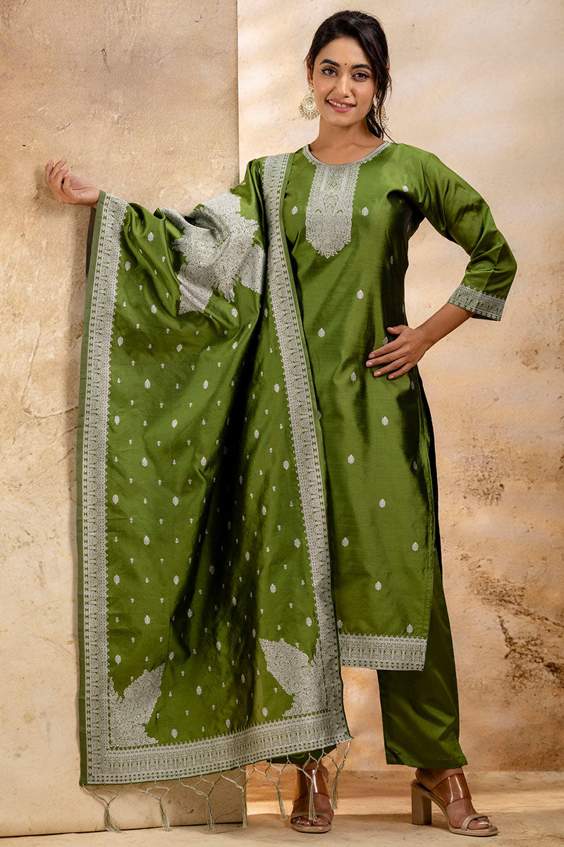 Green Salwar Kameez Set β Silk Blend, Embroidered Design RTI