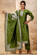 Green Salwar Kameez Set – Silk Blend, Embroidered Design RTI