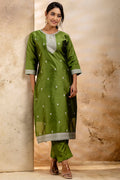 Green Salwar Kameez Set – Silk Blend, Embroidered Design RTI