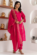 Fuchsia Floral Embroidered Kurta & Pant Set with Dupatta RTI
