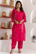 Fuchsia Floral Embroidered Kurta & Pant Set with Dupatta RTI