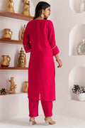 Fuchsia Floral Embroidered Kurta & Pant Set with Dupatta RTI