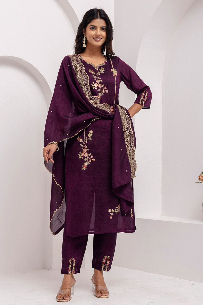 Designer-Style Fuchsia Wine Kurta Set | Women’s Festive Ethnic Collection UK RTI