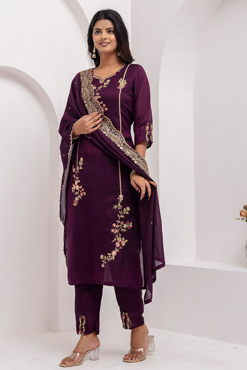 Designer-Style Fuchsia Wine Kurta Set | Women’s Festive Ethnic Collection UK RTI