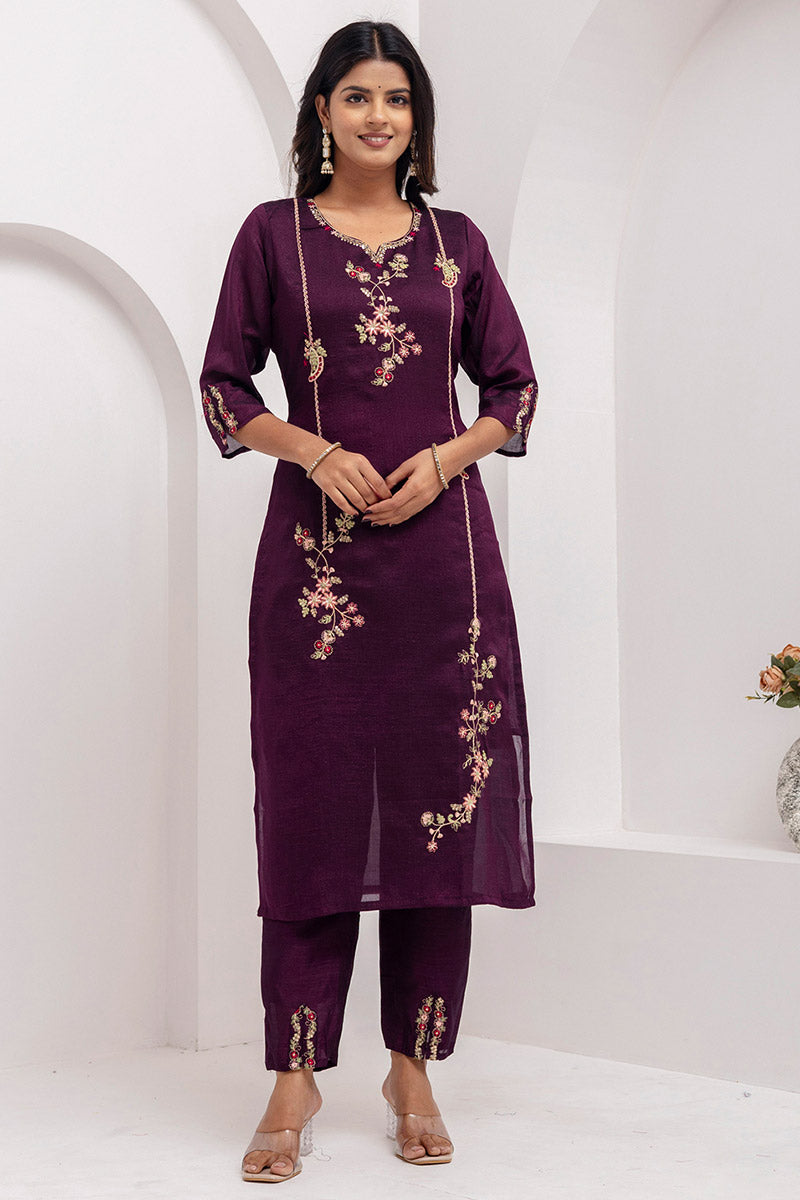 Designer-Style Fuchsia Wine Kurta Set | Women’s Festive Ethnic Collection UK RTI