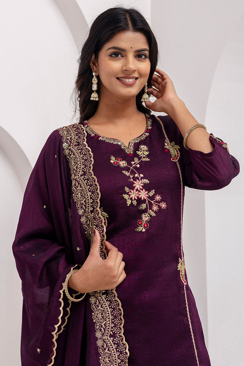 Designer-Style Fuchsia Wine Kurta Set | Women’s Festive Ethnic Collection UK RTI