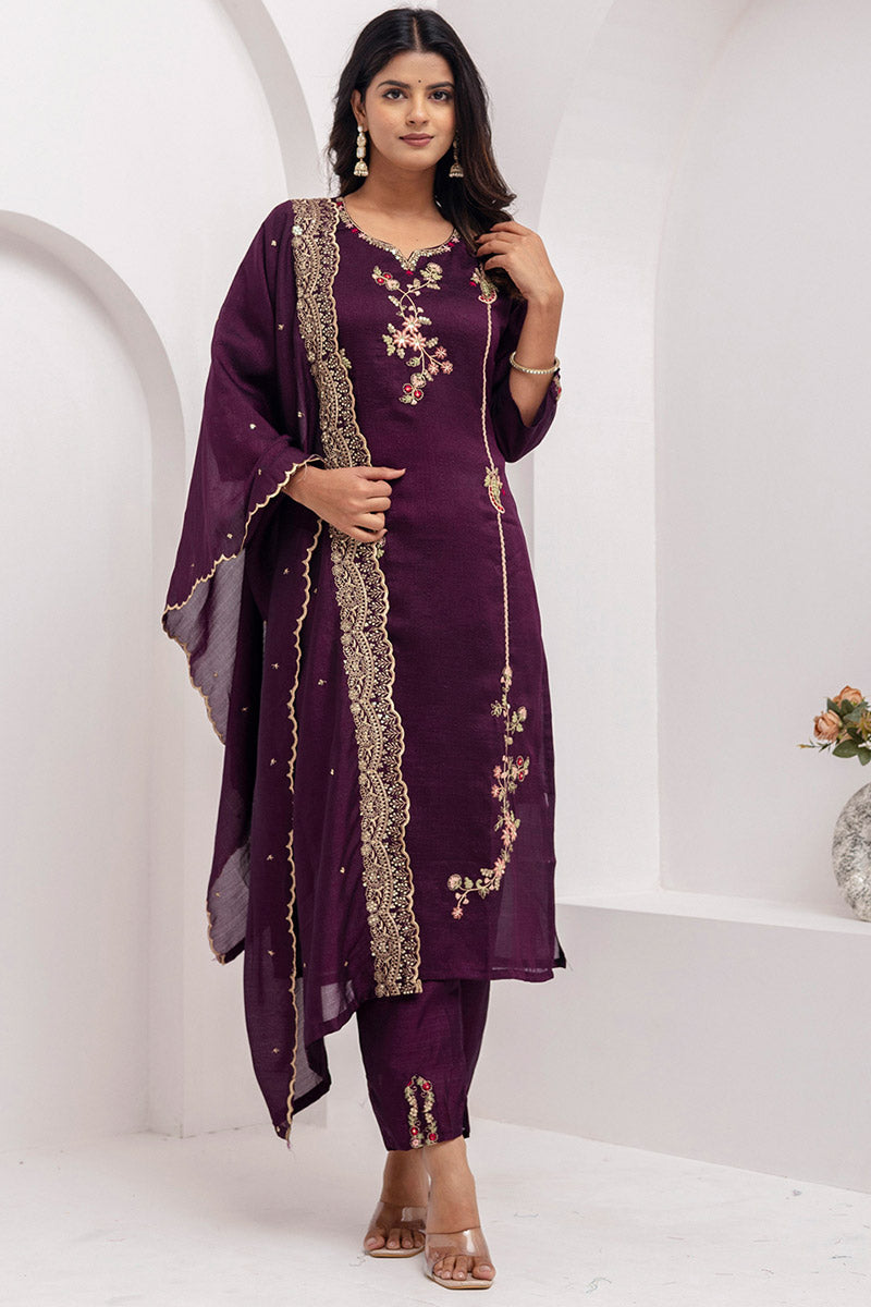 Designer-Style Fuchsia Wine Kurta Set | Women’s Festive Ethnic Collection UK RTI
