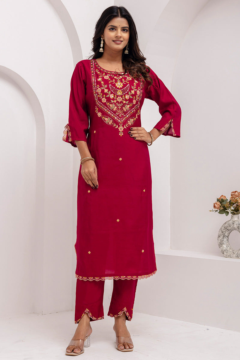 Affordable Fuchsia Kurta Set with Dupatta | Ethnic Wear for Women UK RTI