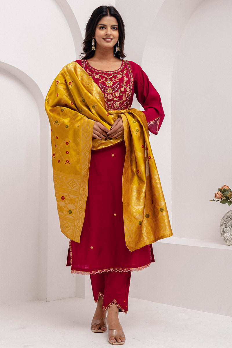 Affordable Fuchsia Kurta Set with Dupatta | Ethnic Wear for Women UK RTI