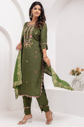 Women’s Mehendi Green Kurta Set | Embroidered Dupatta Outfit at Best Price UK RTI