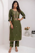 Women’s Mehendi Green Kurta Set | Embroidered Dupatta Outfit at Best Price UK RTI