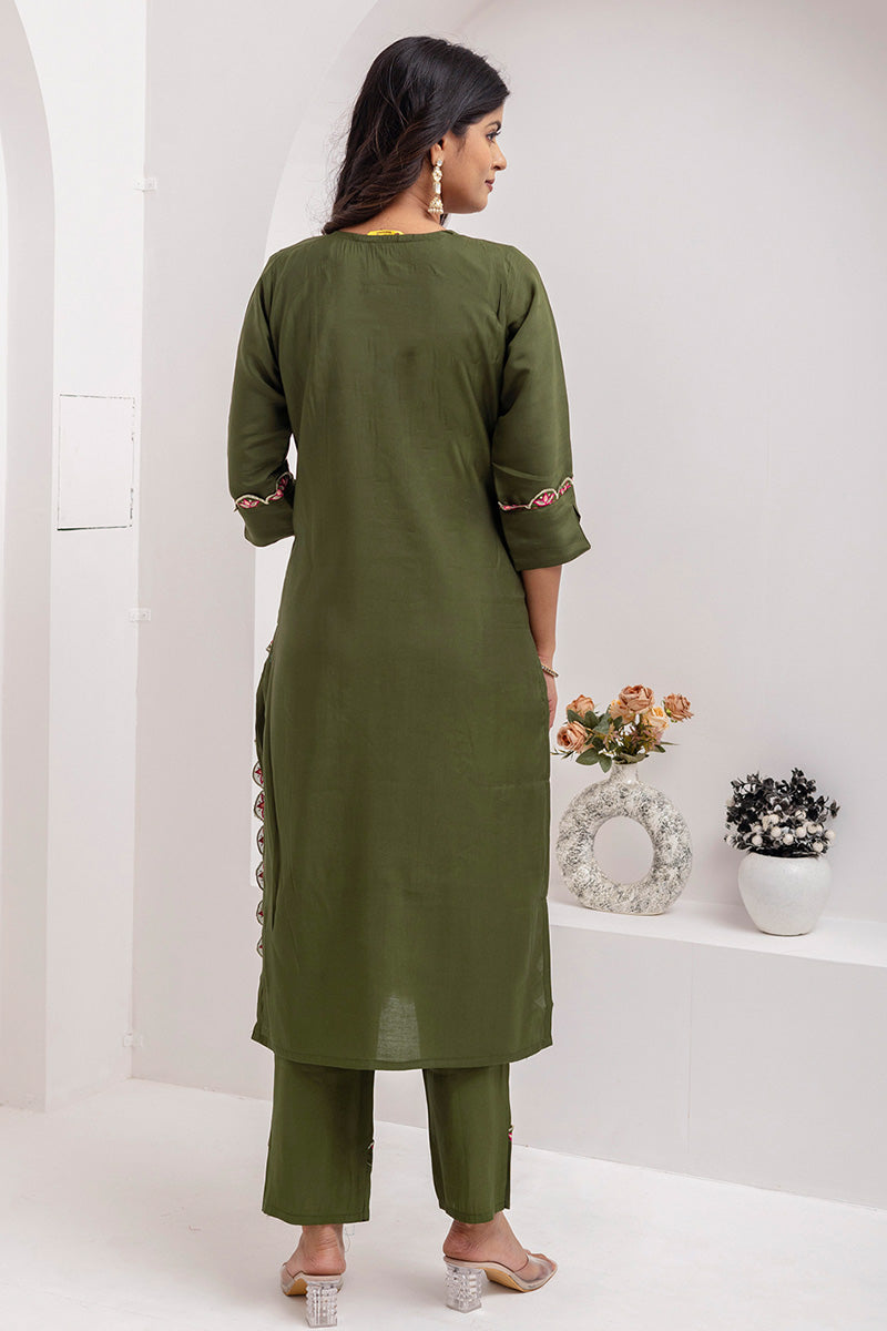 Women’s Mehendi Green Kurta Set | Embroidered Dupatta Outfit at Best Price UK RTI