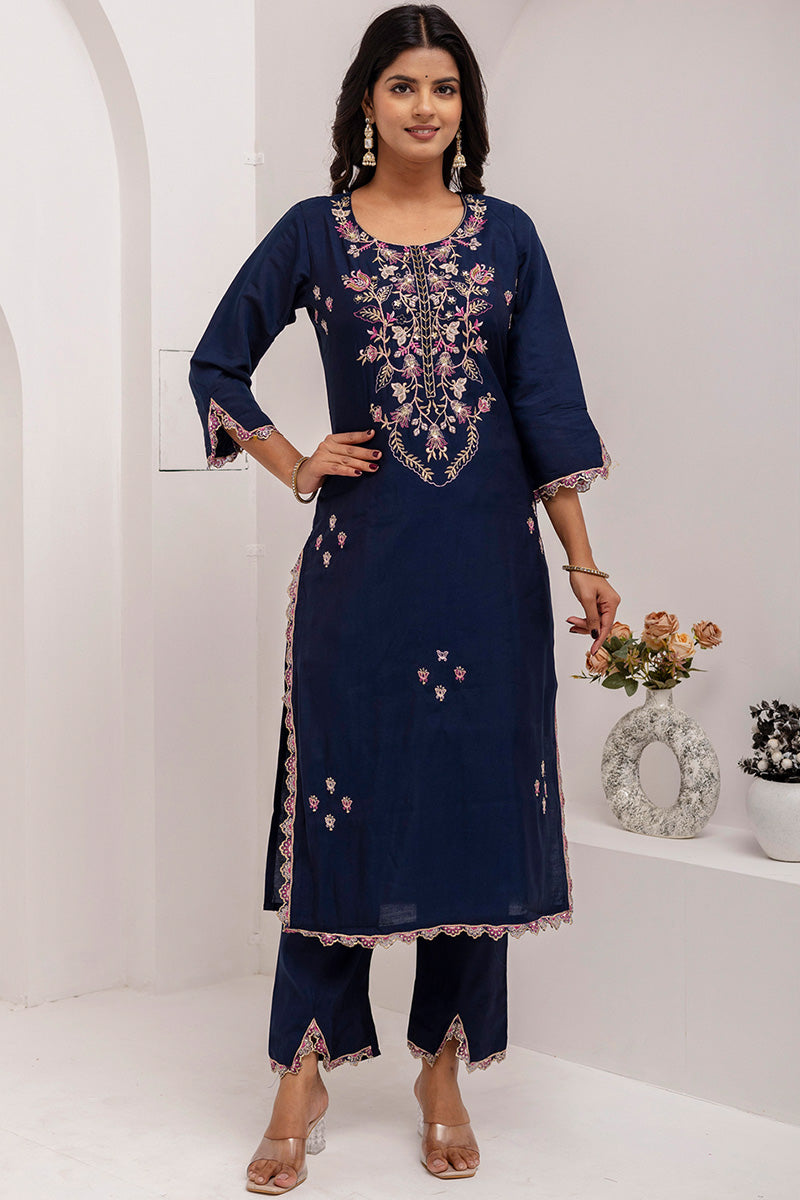 Trendy Fuchsia Embroidered Navy Blue Salwar Suit | Ethnic Fashion Deals UK RTI