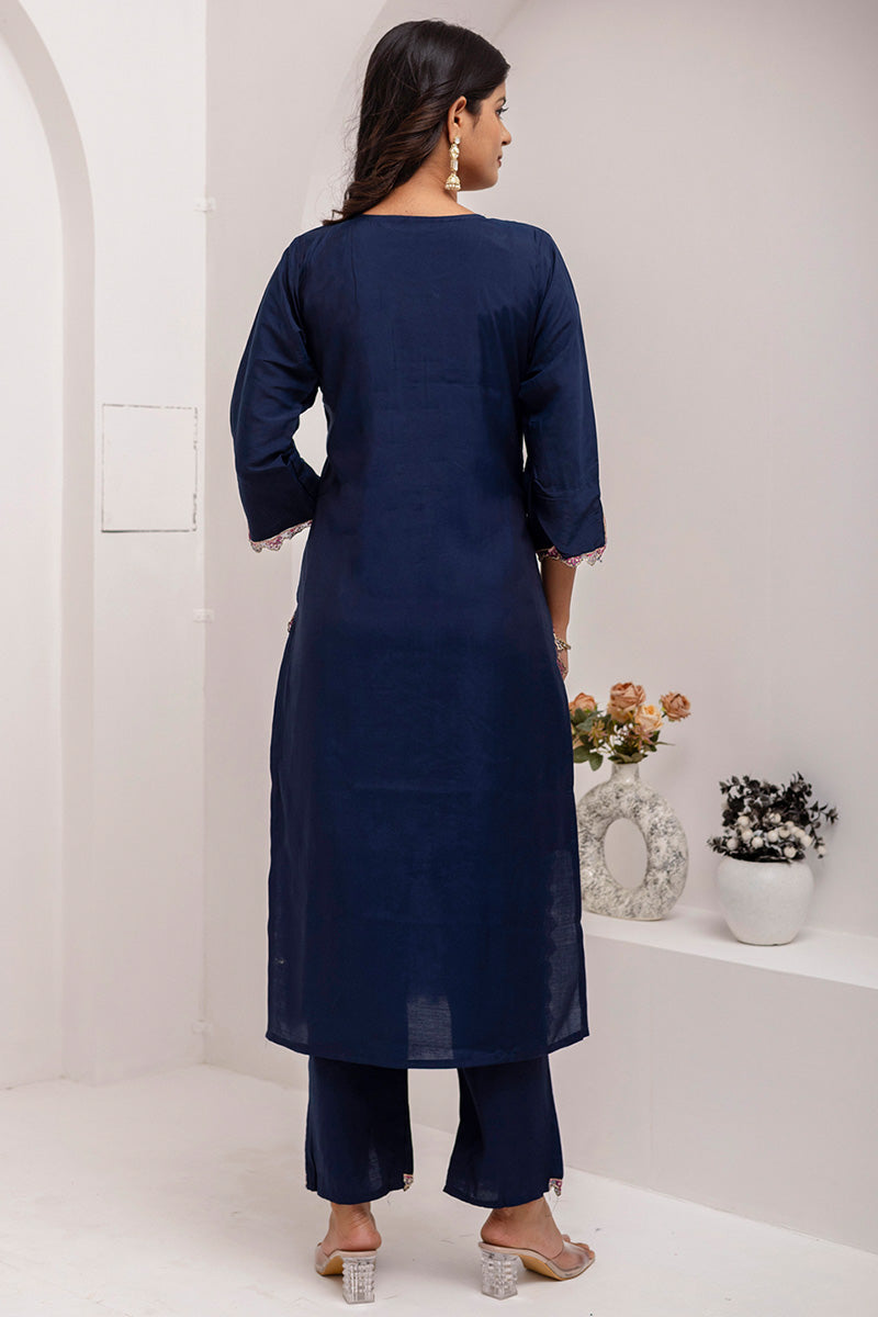 Trendy Fuchsia Embroidered Navy Blue Salwar Suit | Ethnic Fashion Deals UK RTI