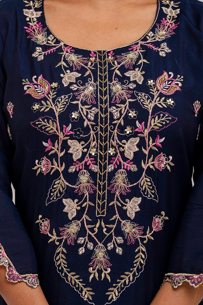 Trendy Fuchsia Embroidered Navy Blue Salwar Suit | Ethnic Fashion Deals UK RTI