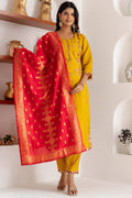 Festive-Ready Fuchsia Yellow Kurta Set | Embroidered Traditional Outfit UK RTI