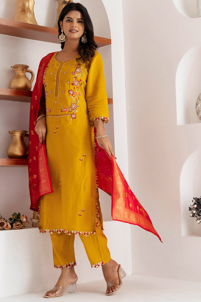 Festive-Ready Fuchsia Yellow Kurta Set | Embroidered Traditional Outfit UK RTI
