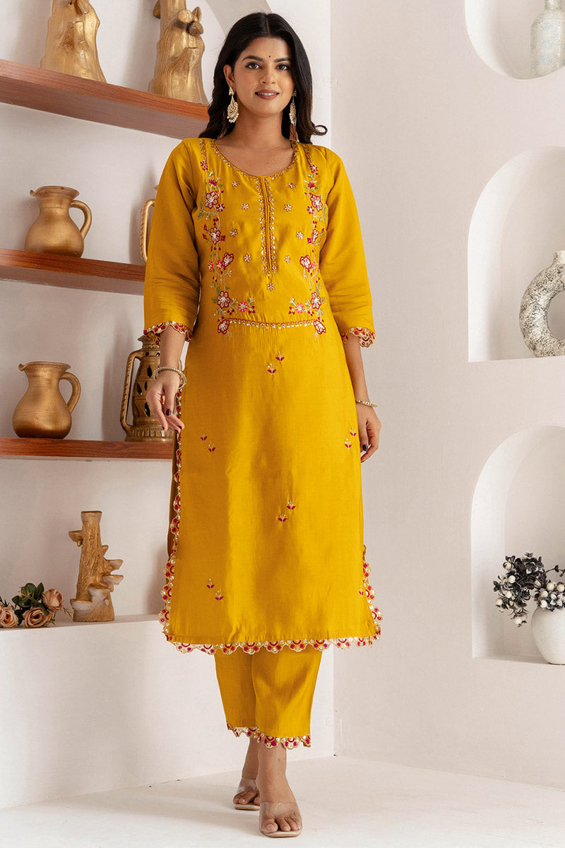 Festive-Ready Fuchsia Yellow Kurta Set | Embroidered Traditional Outfit UK RTI