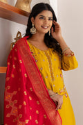 Festive-Ready Fuchsia Yellow Kurta Set | Embroidered Traditional Outfit UK RTI