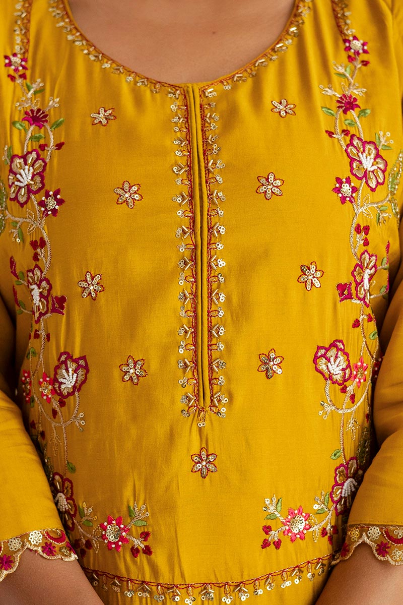 Festive-Ready Fuchsia Yellow Kurta Set | Embroidered Traditional Outfit UK RTI