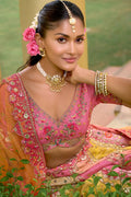 Rose & Peach Multi-Tone Embroidered Lehenga Set with Dupatta RTI