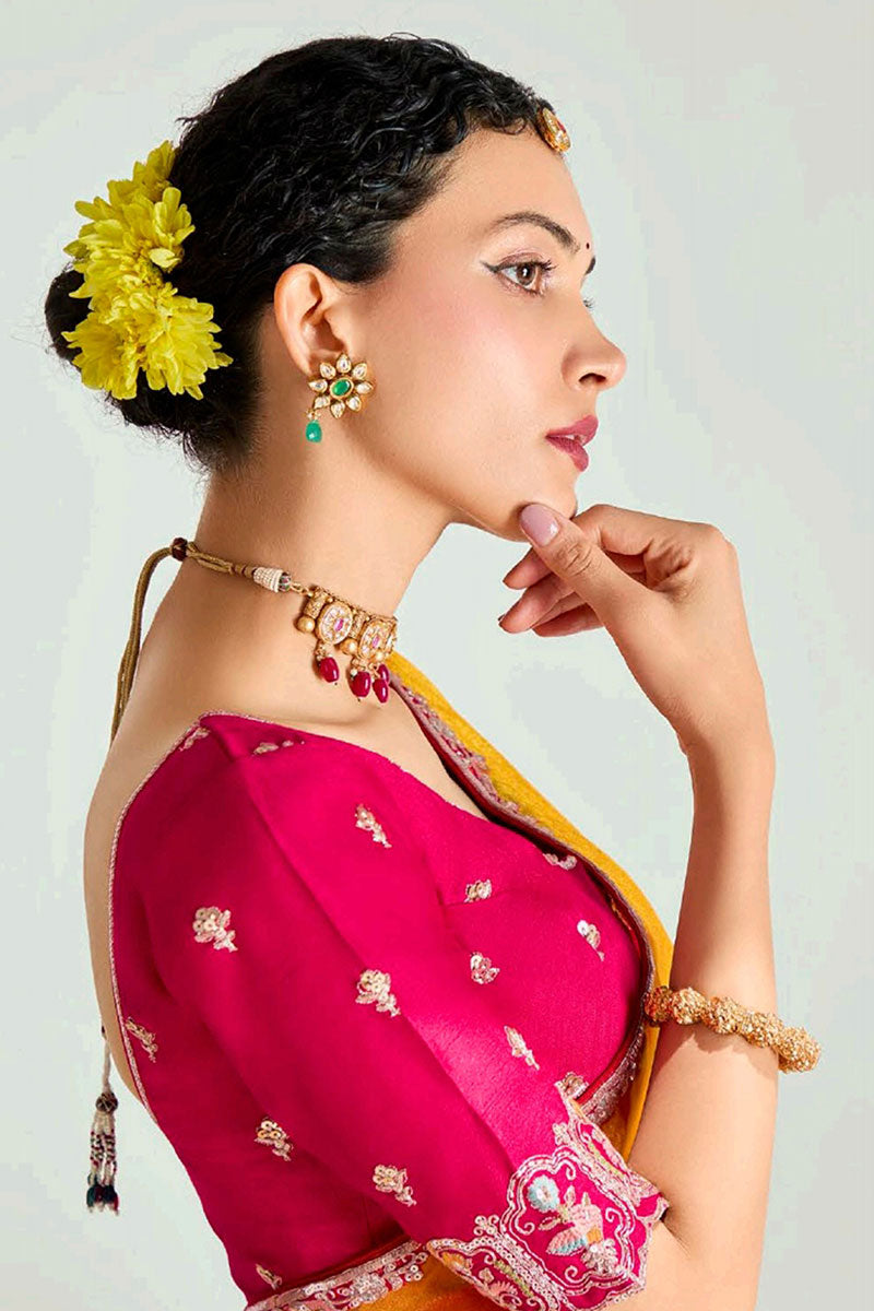 Sunset Radiance Ombre Organza Saree with Embroidered Blouse LF