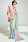 Multicolor Trendy Organza Saree with Sequins Embroidered Blouse LF