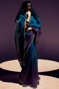 Multicolor Trendy Organza Saree with Sequins Embroidered Blue Blouse LF