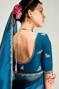 Multicolor Trendy Organza Saree with Sequins Embroidered Blue Blouse LF