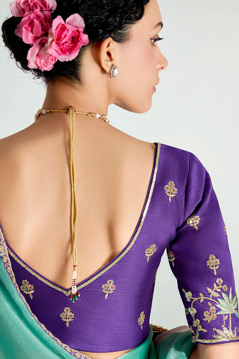 Multicolor Organza Saree with Sequins Embroidered Violet Blouse LF
