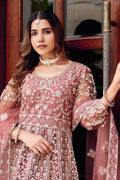 Rose Pink Embroidered Net Anarkali Suit with Dupatta – Elegant Partywear SN