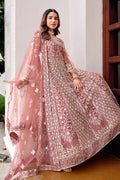 Rose Pink Embroidered Net Anarkali Suit with Dupatta – Elegant Partywear SN