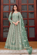 Green Embroidered Net Anarkali Suit with Dupatta – Elegant Partywear SN