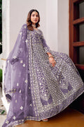 Purple Embroidered Net Anarkali Suit with Dupatta – Elegant Partywear SN