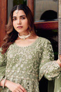 Mint Green Embroidered Net Anarkali Suit with Dupatta – Elegant Partywear SN