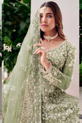 Mint Green Embroidered Net Anarkali Suit with Dupatta – Elegant Partywear SN