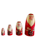 Handcrafted Channapatna Santa Nesting Dolls – Set of 4 Wooden Christmas Figurines INDIGO ETHNICS
