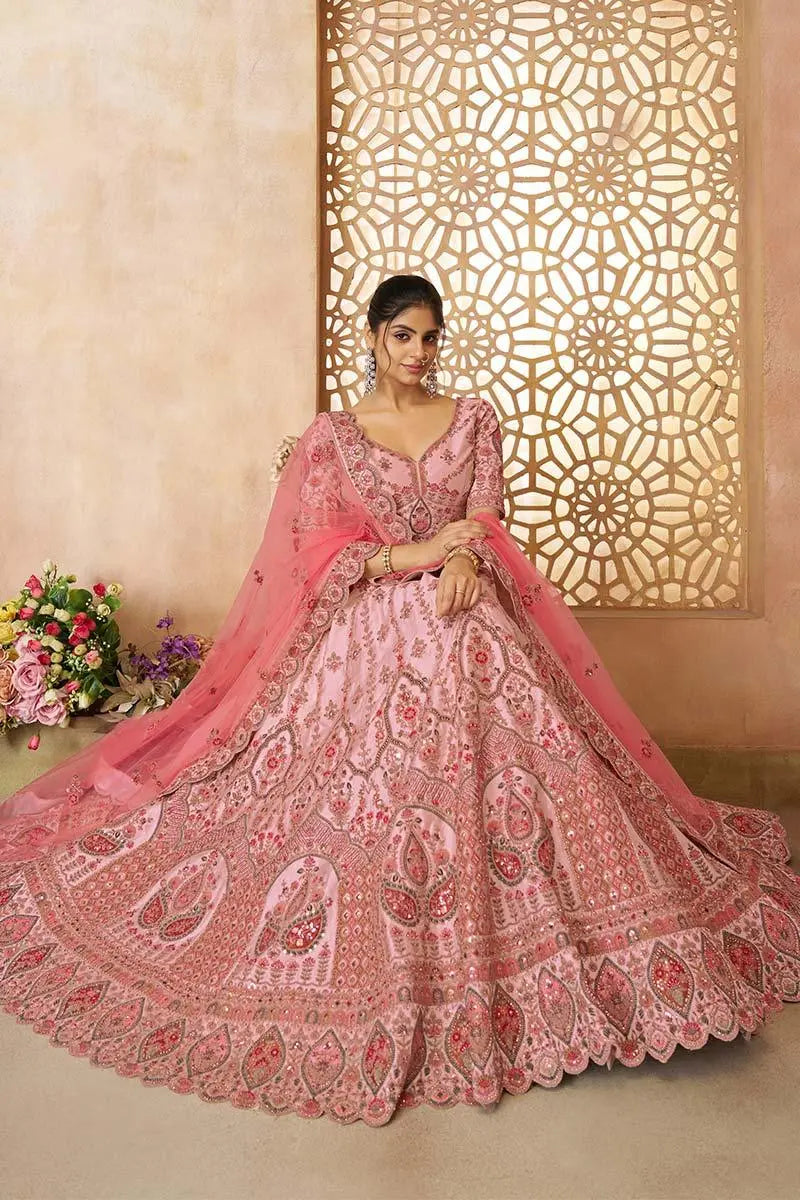 Adorable Pink Silk Embroidery Wedding Wear Lehenga Choli KSR